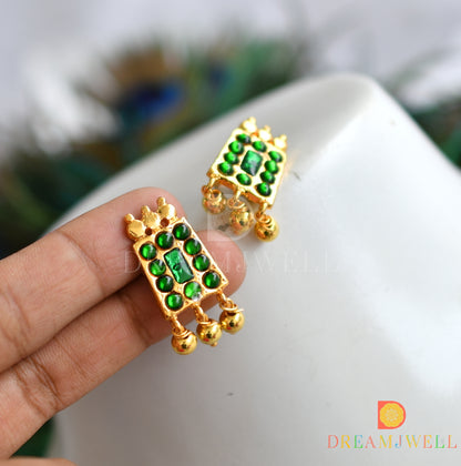 Gold tone green gold beads poothali temple necklace set dj-37572