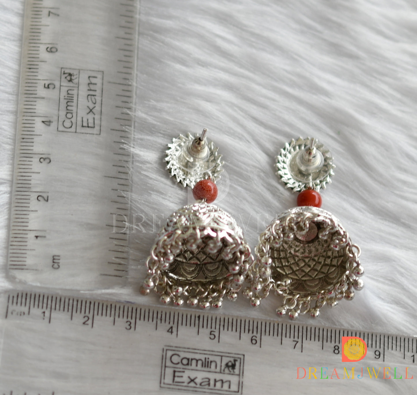 Silver tone coral beads jhumkka dj-37595