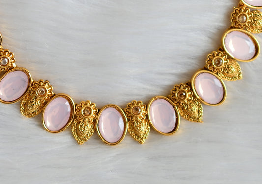 Antique baby pink stone necklace set dj-34713