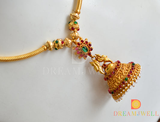 Antique gold tone handmade kemp-green jhumkka pendant Hasli necklace dj-04281