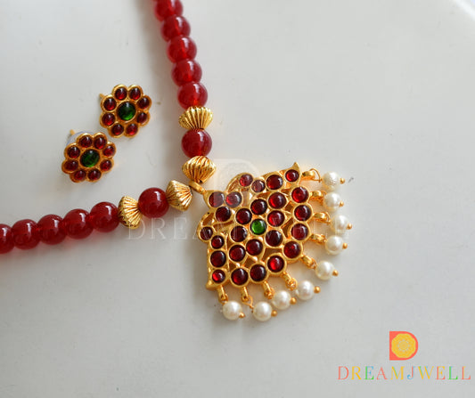 Gold tone kemp-green beaded necklace set dj-15808