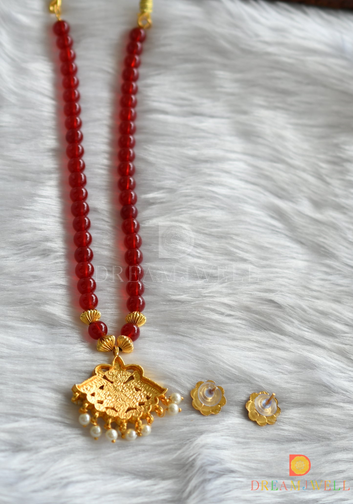 Gold tone kemp-green beaded necklace set dj-15808