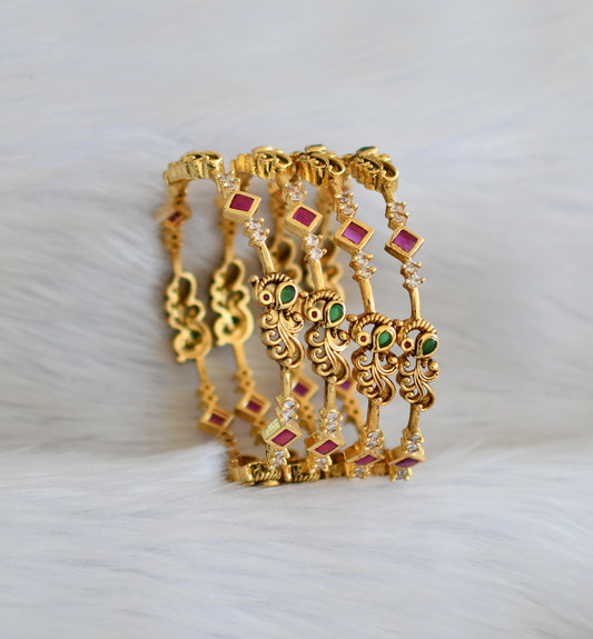 Antique gold tone kemp-green-white peacock set of 4 Bangles(2.8) dj-40757