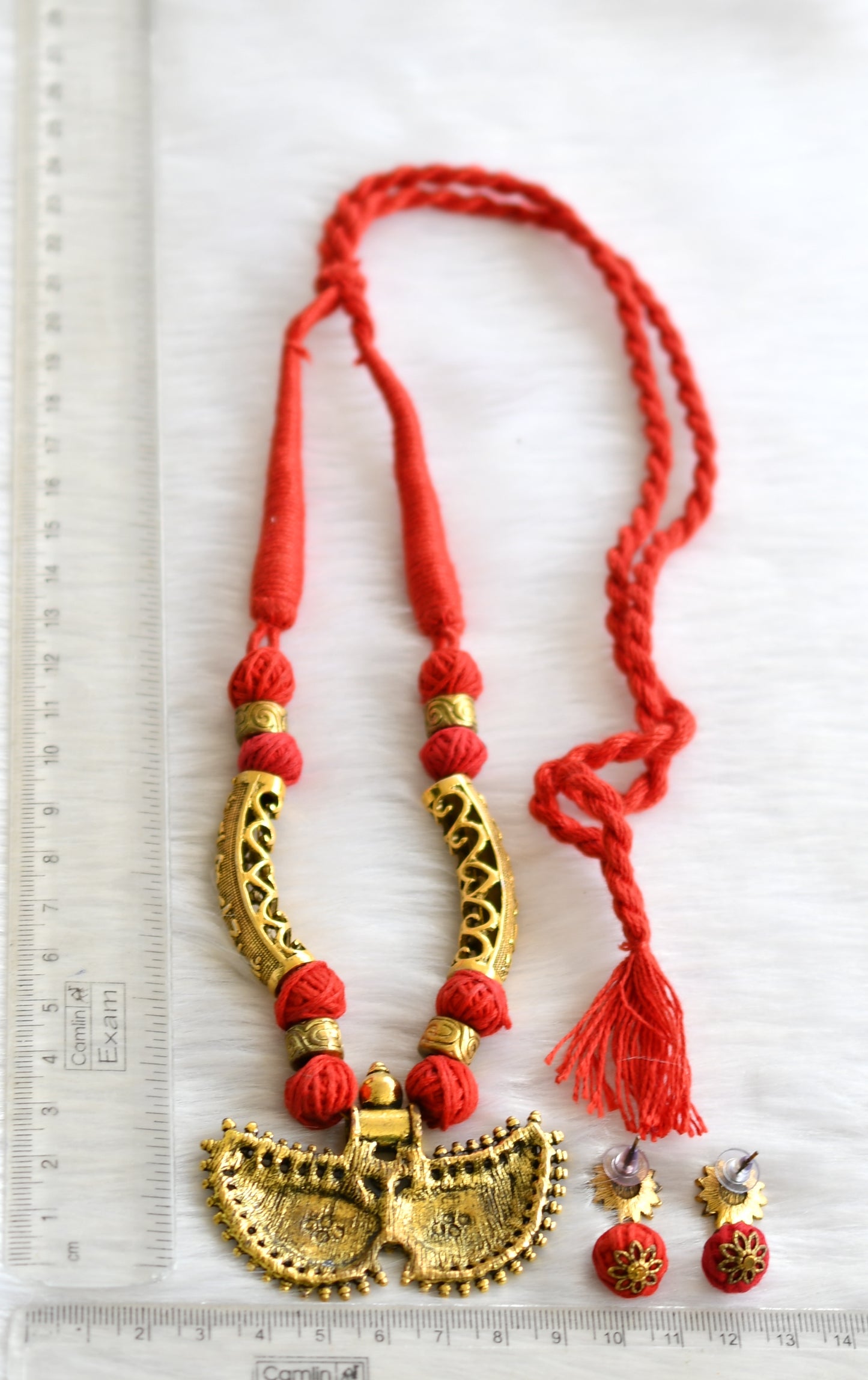 Antique red mango thread Kante necklace set dj-19162