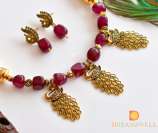 Antique red onyx beads peacock Kante necklace set dj-36122