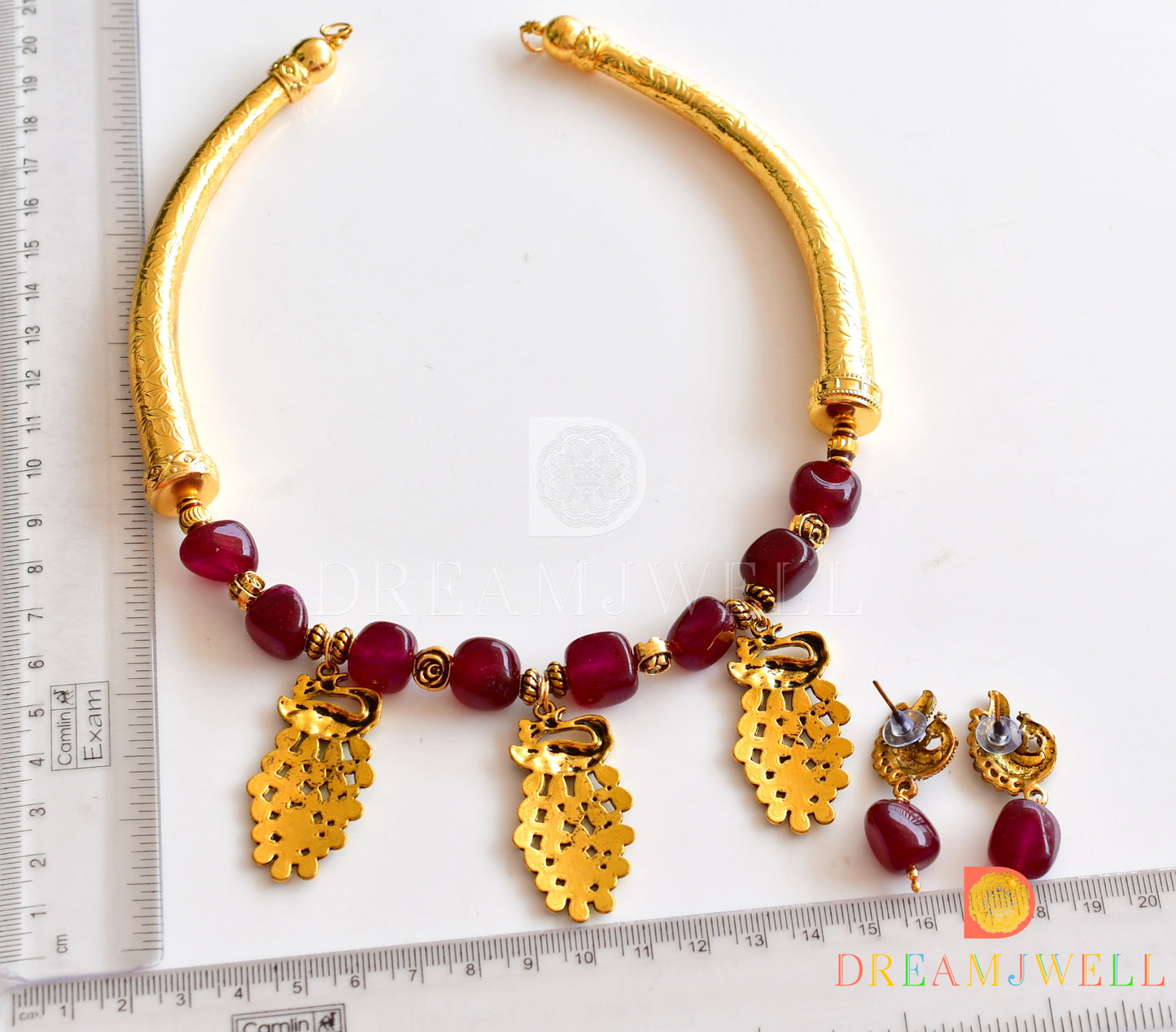 Antique red onyx beads peacock Kante necklace set dj-36122