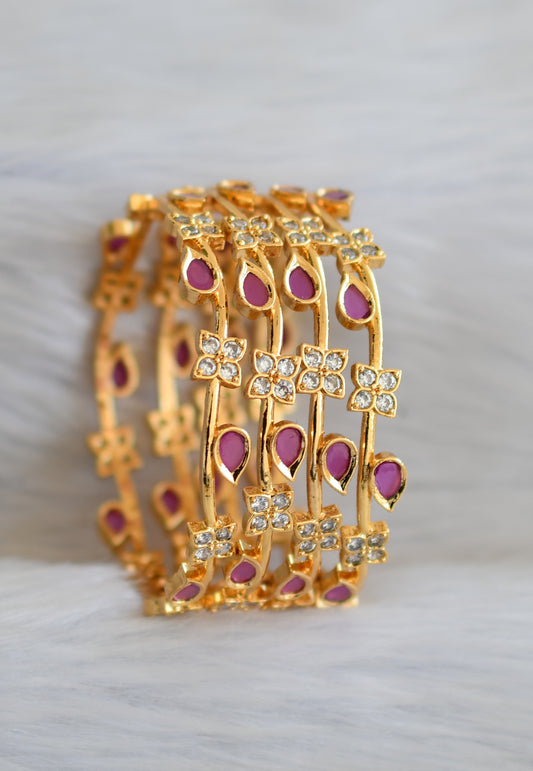 Gold tone ruby-white stone set of 4 Bangles (2.4) dj-40695