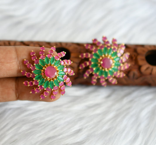 Gold tone ruby-emerald big earrings/Stud dj-39189