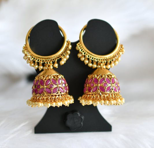 Matte finish ruby pearl hoop jhumkka dj-19298