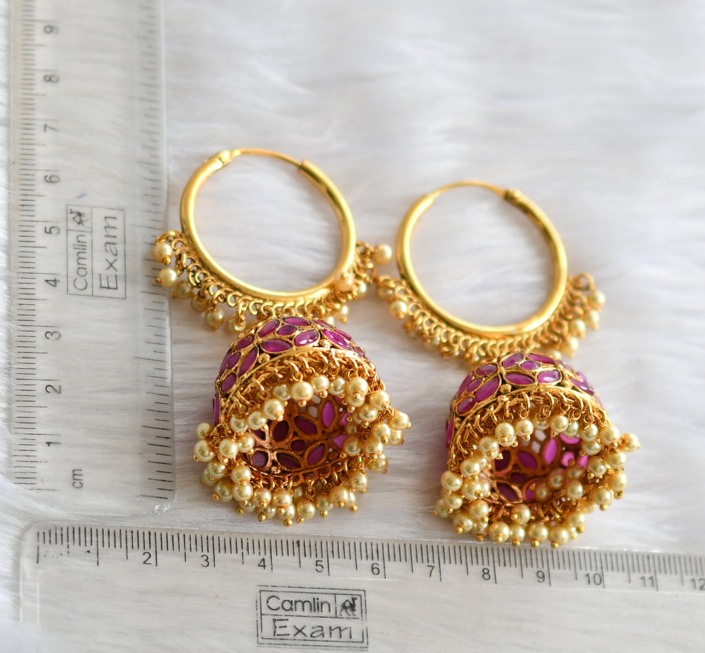 Matte finish ruby pearl hoop jhumkka dj-19298