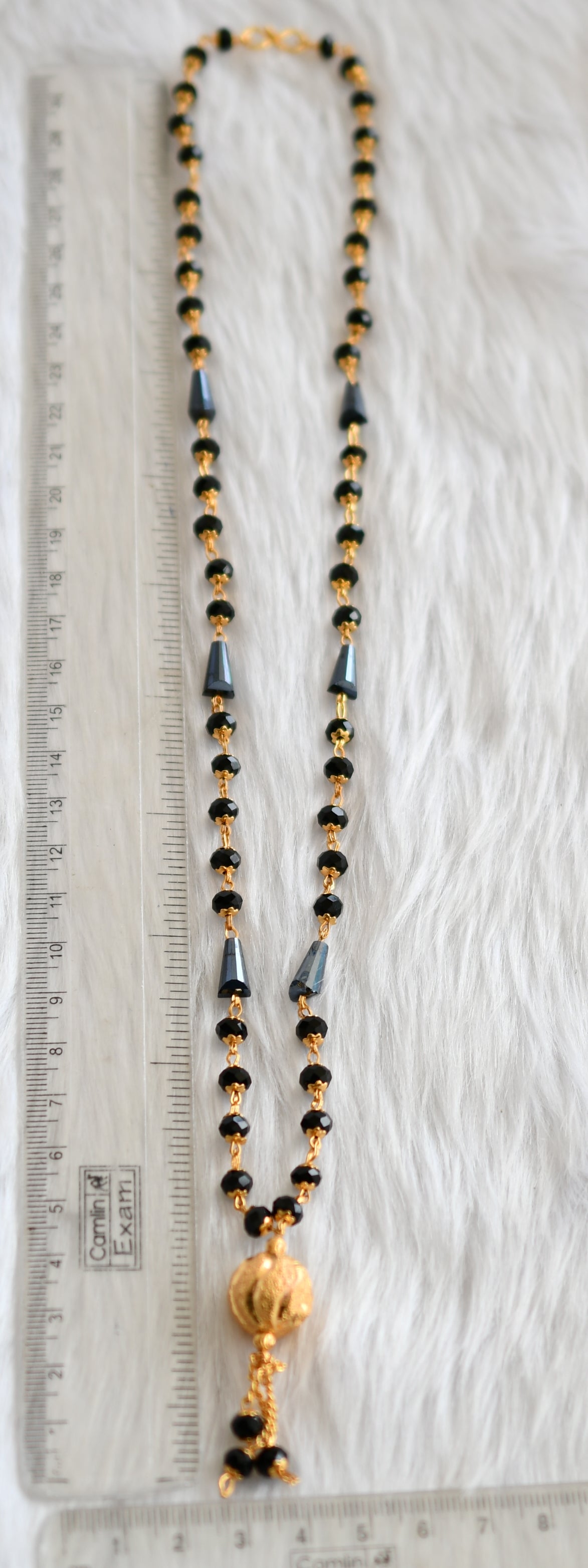 Gold tone long black beaded mala dj-39205