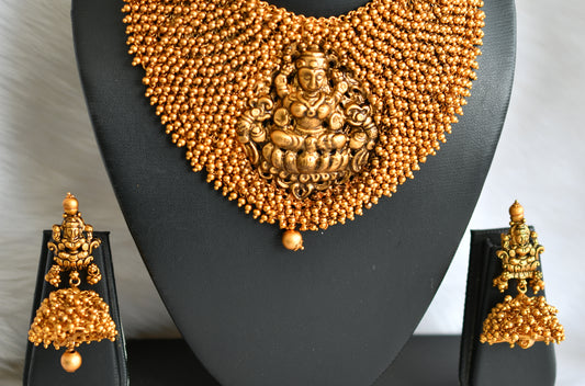 Matte finish Lakshmi gold cluster necklace set dj-19287