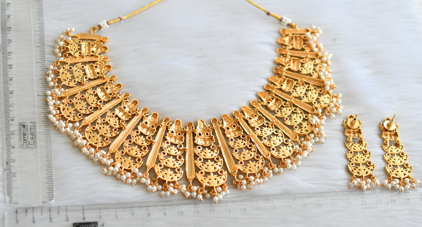 Matte finish kemp pearl cluster Lakshmi necklace set dj-31205