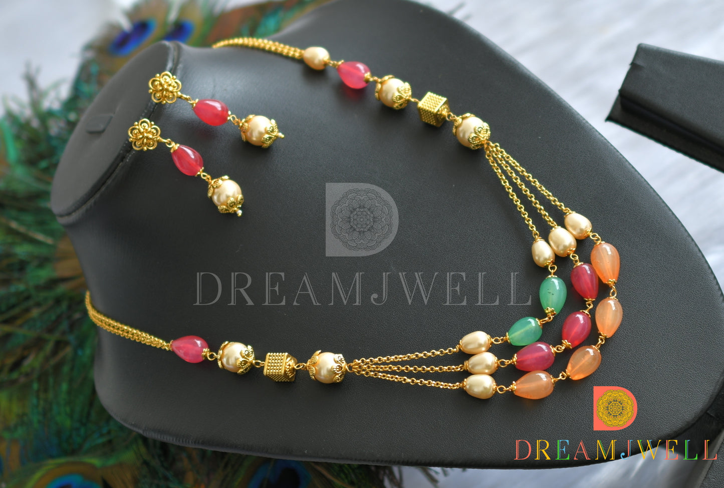 Antique Gold tone multi color beaded necklace set dj-21921