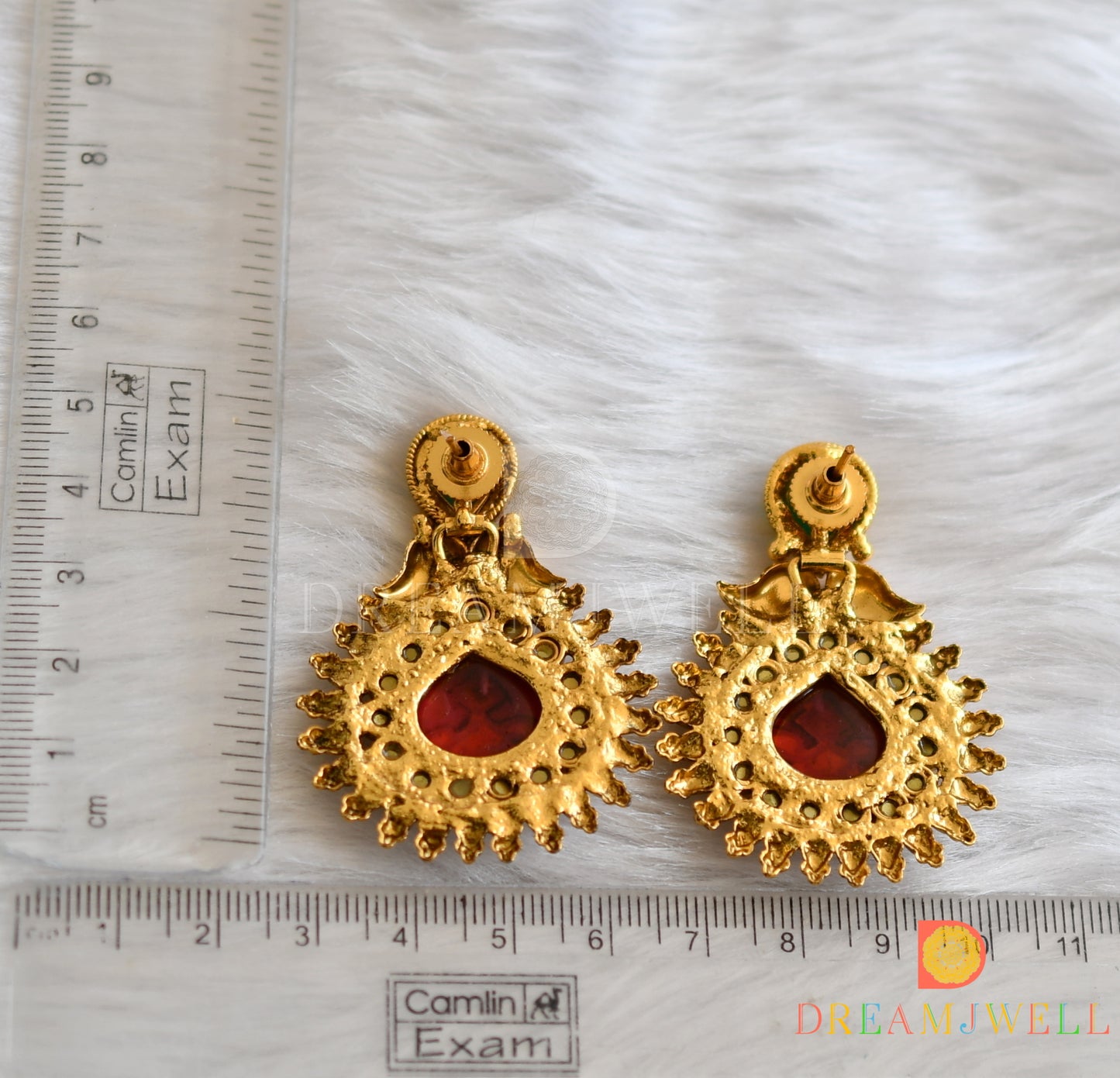 Antique gold tone meenakari red-green earrings dj-38406