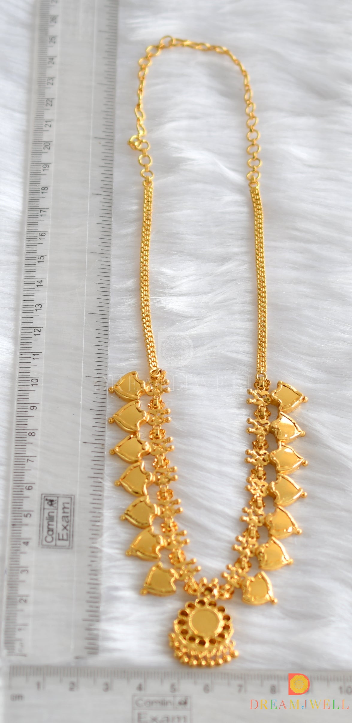 Gold tone pink-green palakka Kerala style necklace dj-18934