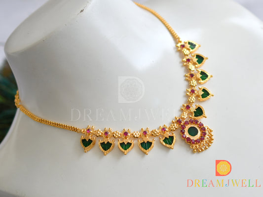 Gold tone pink-green palakka Kerala style necklace dj-18932