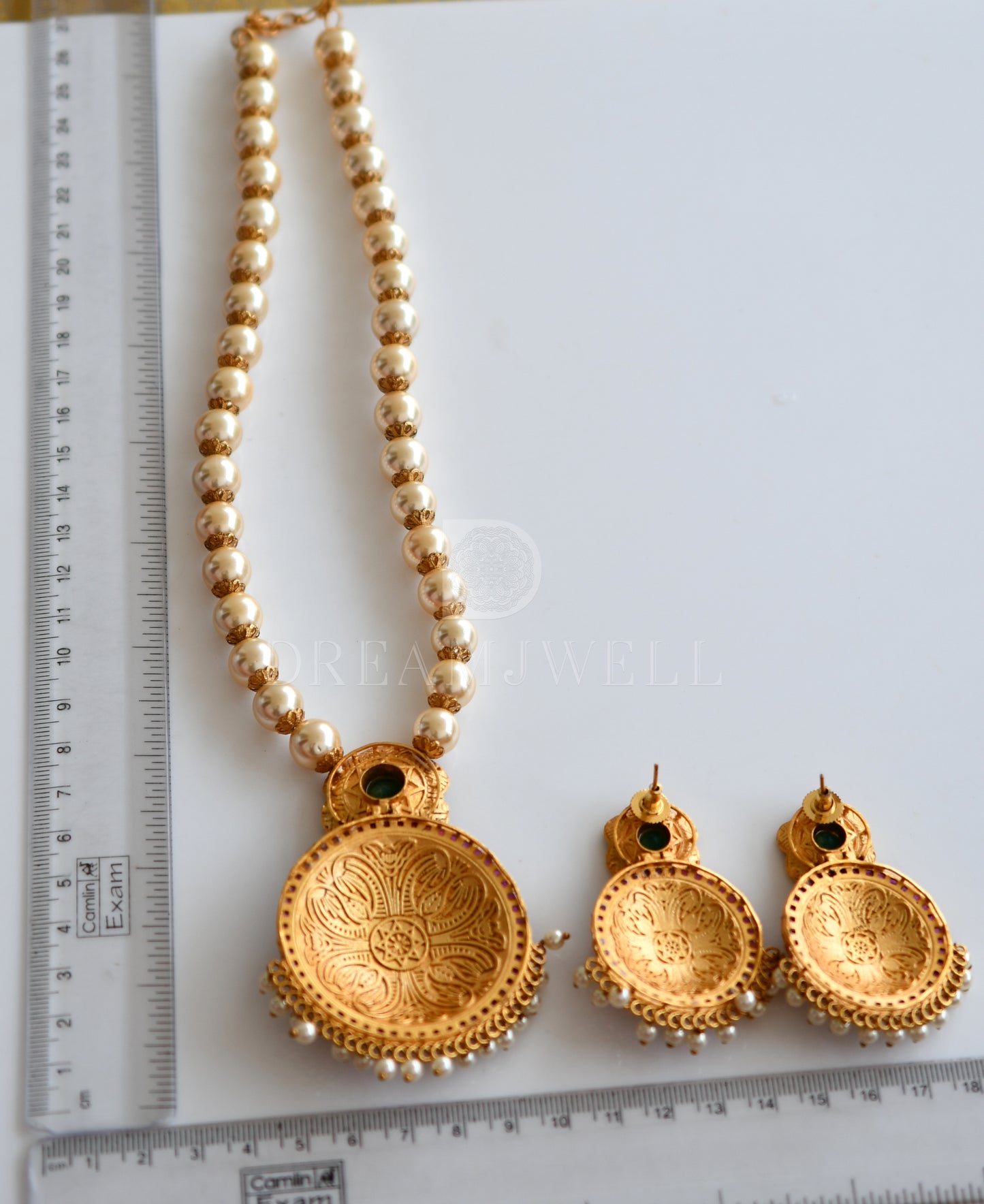 Antique ruby-emerald pearl designer necklace set dj-07730