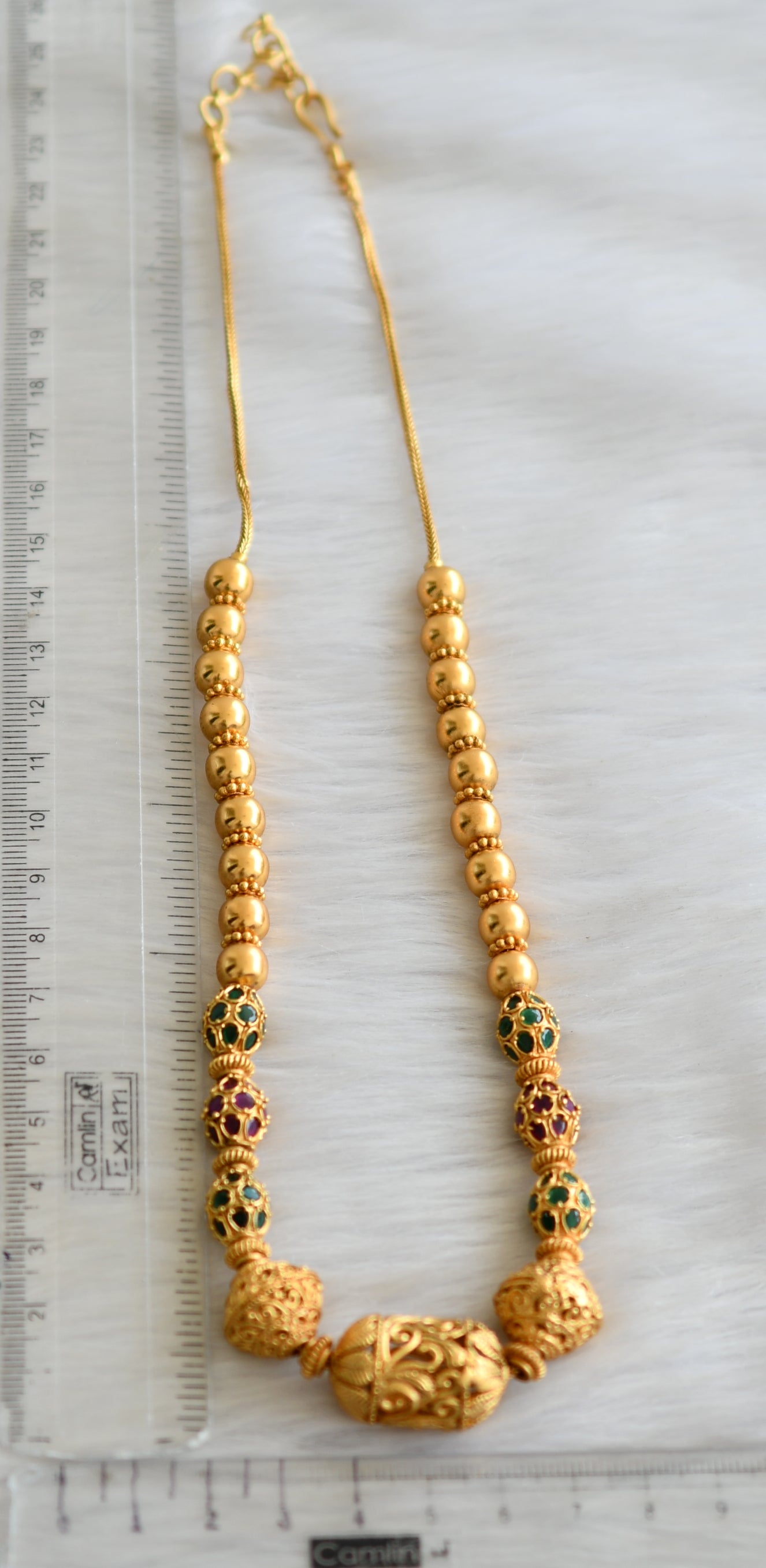 Matte finish ruby-emerald beaded chain dj-37472