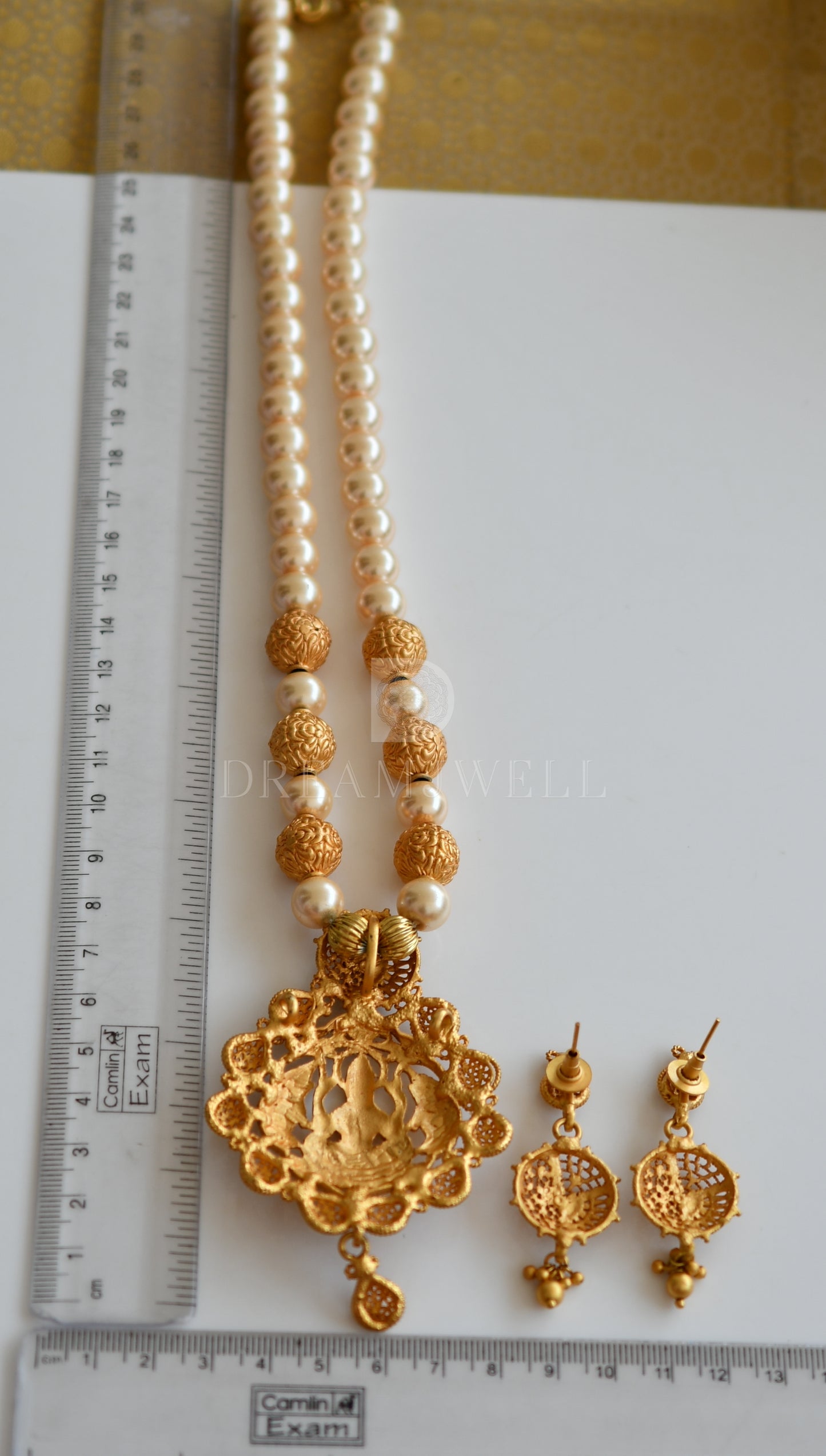 Matte finish pearl Lakshmi designer necklace set dj-06588