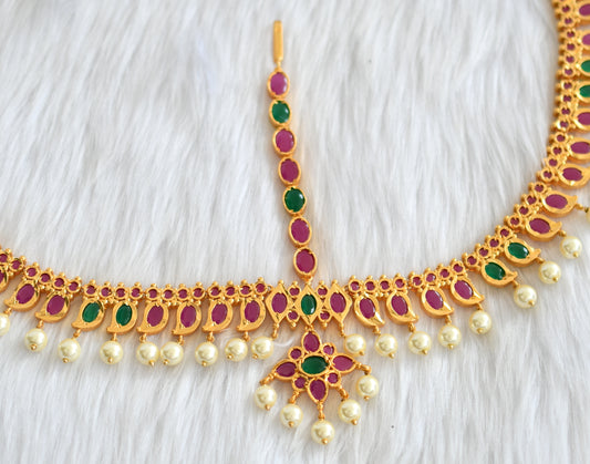 Gold tone ruby-emerald pearl mango tikka dj-19842