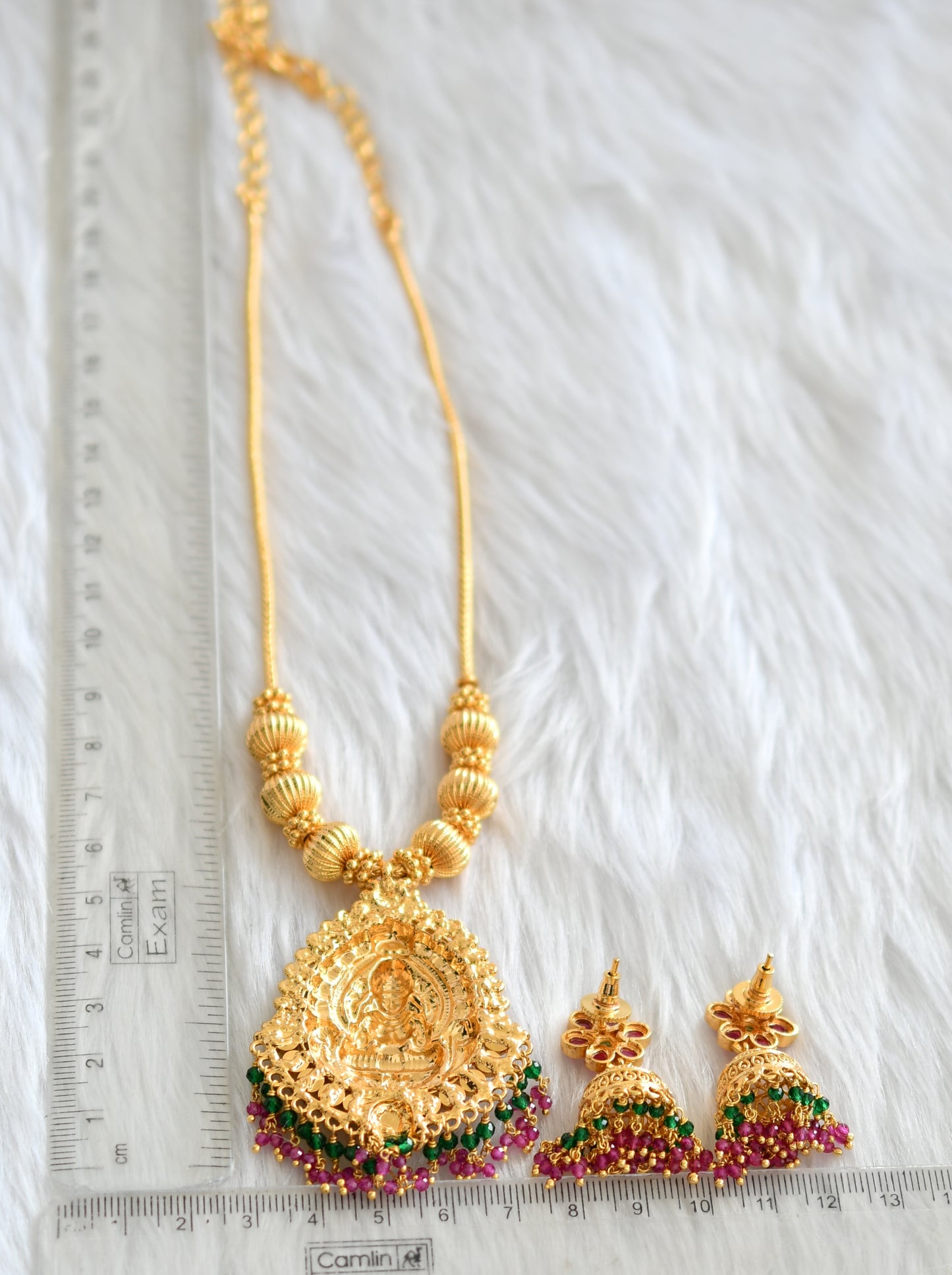 Gold tone kemp-green lakshmi necklace set dj-19828