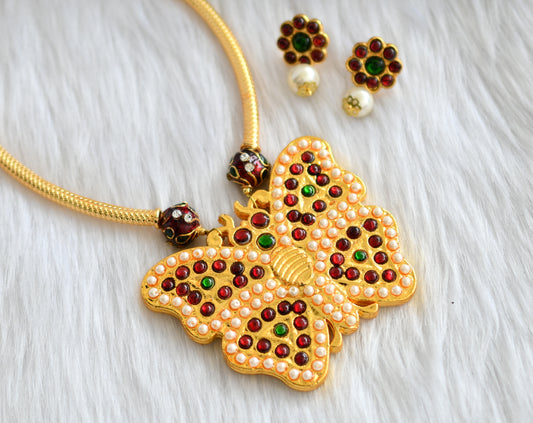 Gold tone kemp-green butterfly kid’s Hasli necklace set dj-19885