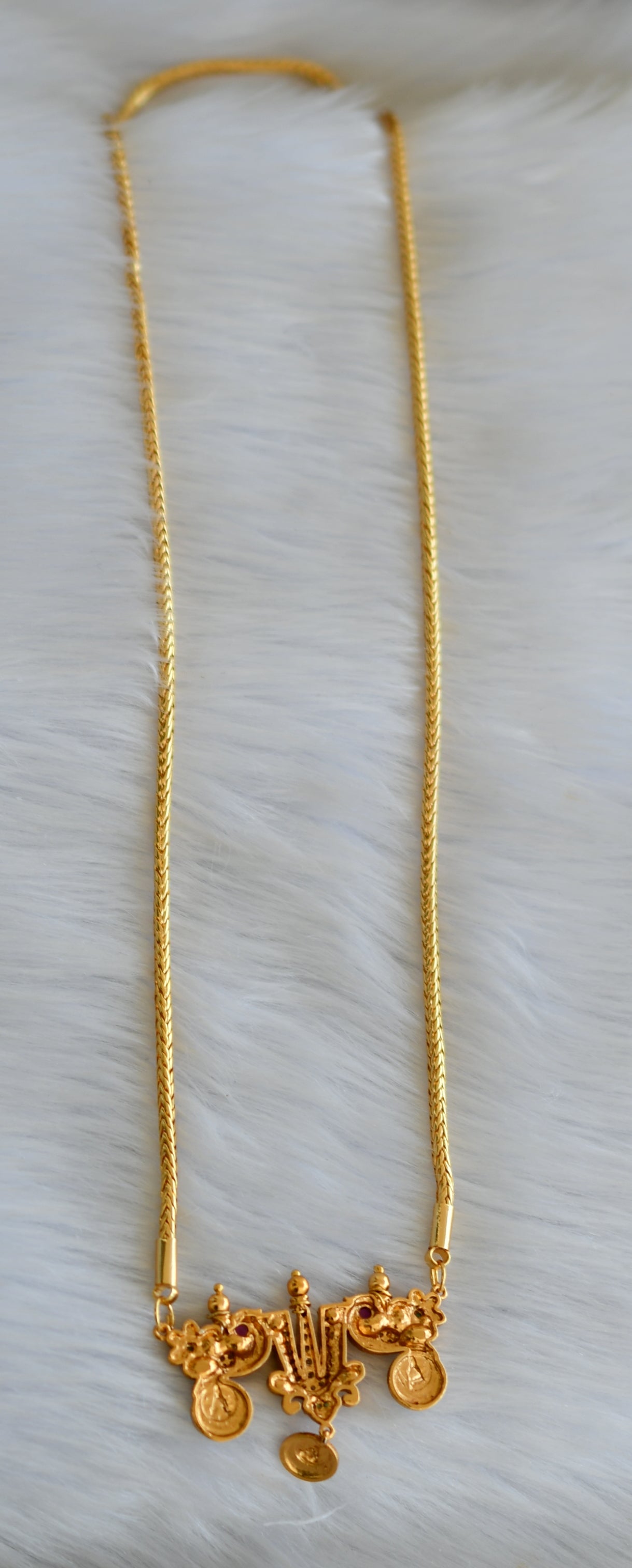 Matte finish ruby-emerald-white peacock-Namam-Lakshmi coin chain dj-39631