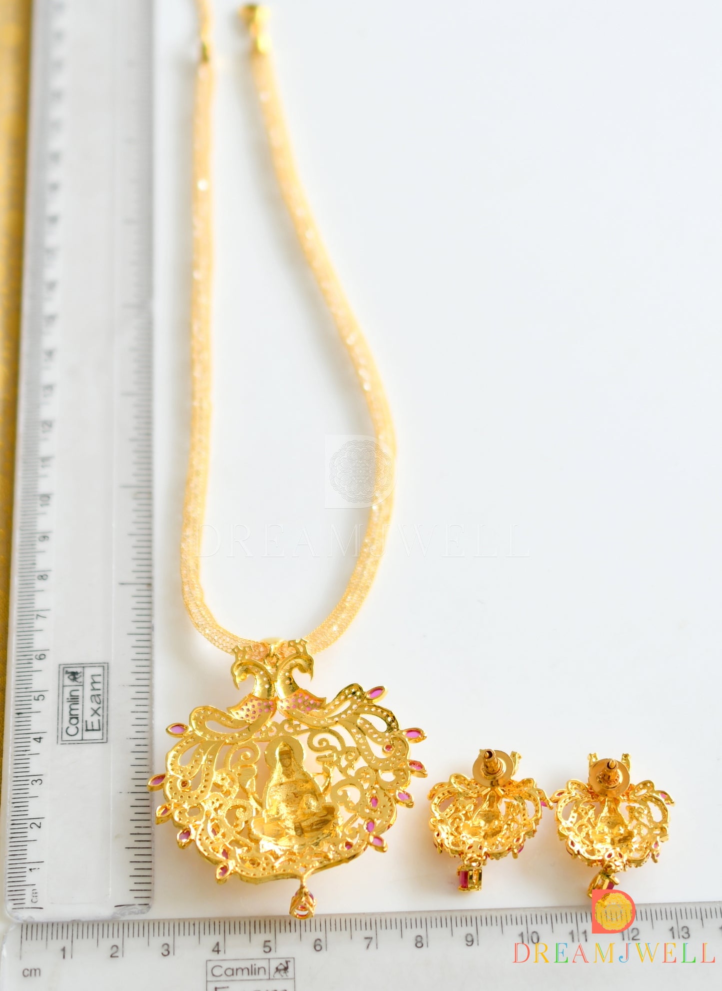 Gold Tone Cz Ruby Lakshmi-peacock Necklace Set dj-06306