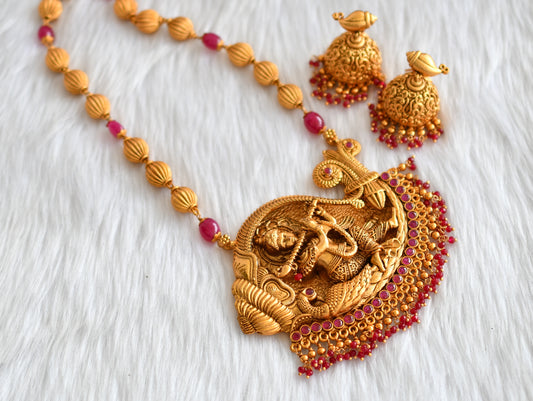 Matte finish ruby krishna necklace set dj-19856