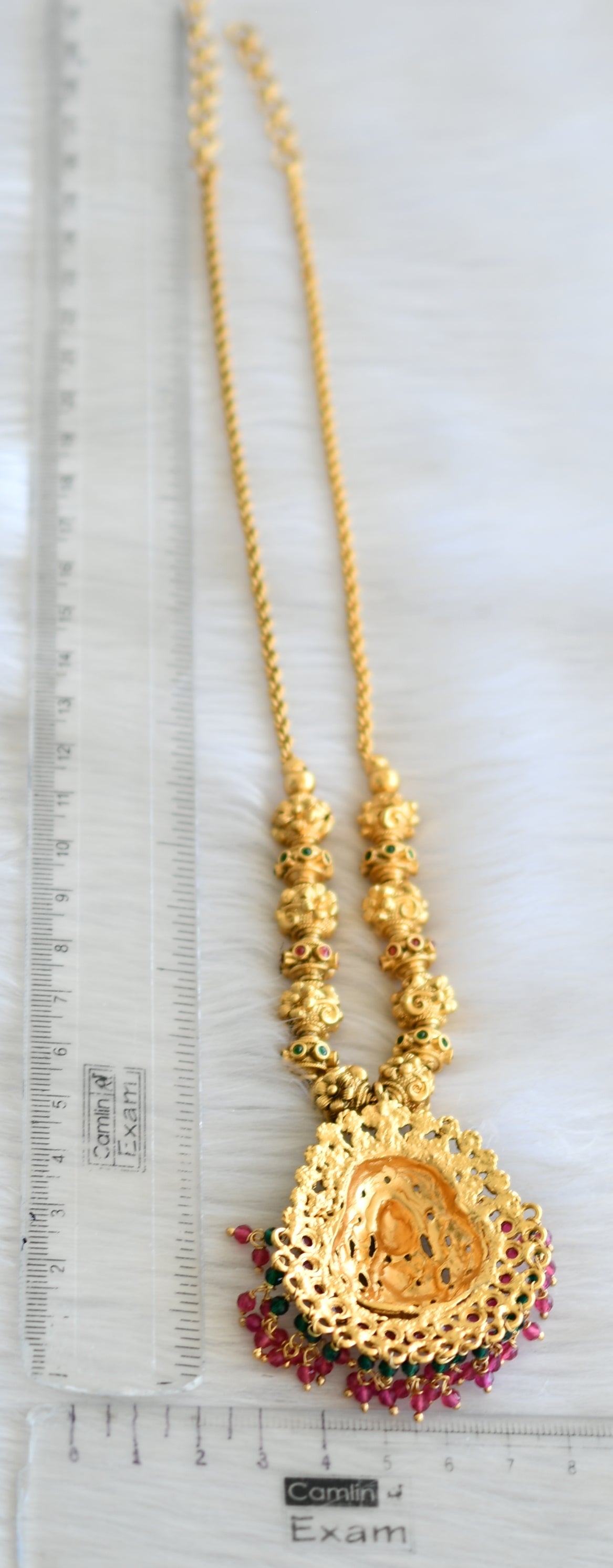 Matte finish kemp-green lakshmi beaded chain/necklace dj-37477