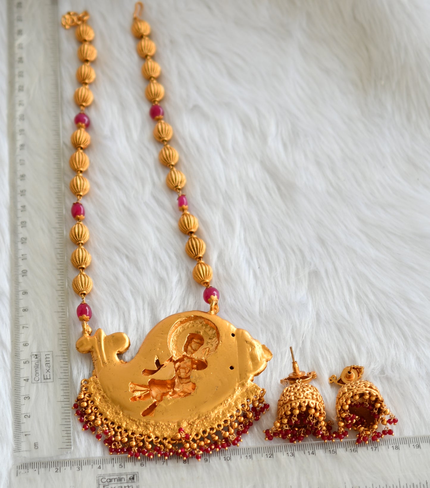 Matte finish ruby krishna necklace set dj-19856