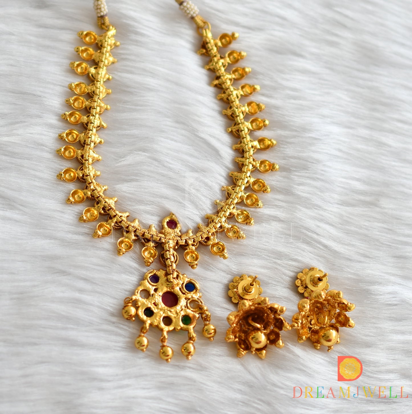 Antique gold tone kemp multi colour necklace set dj-01791