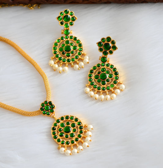 Gold tone green pearl temple necklace set dj-21208