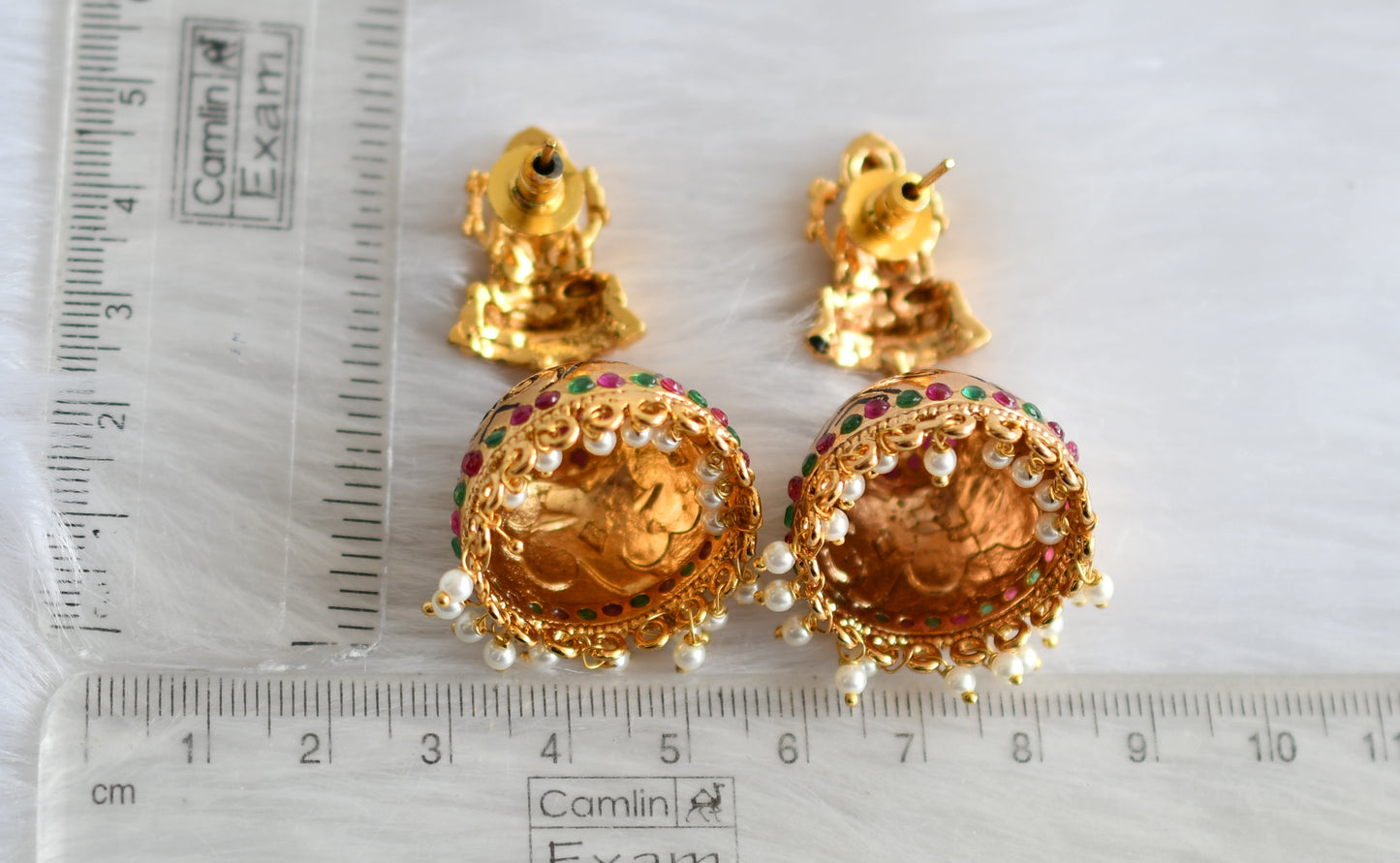 Antique gold tone ruby-emerald lakshmi jhumkka dj-01206