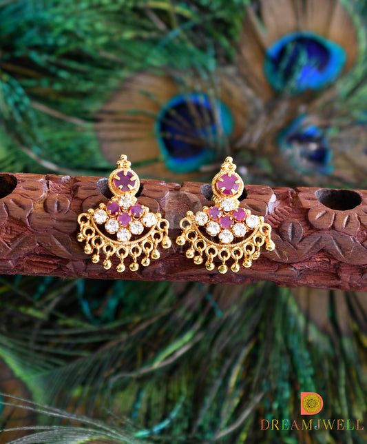 Gold tone white-ruby stone pathakkam earrings dj-37644