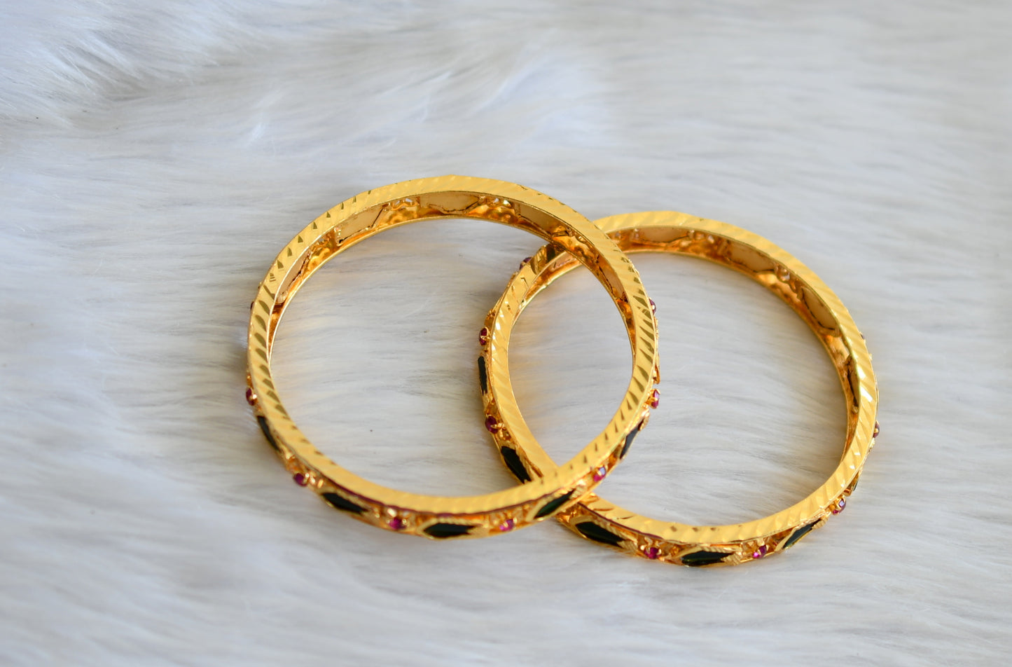 Gold tone Kerala style green nagapadam bangles(2.6) dj-17488