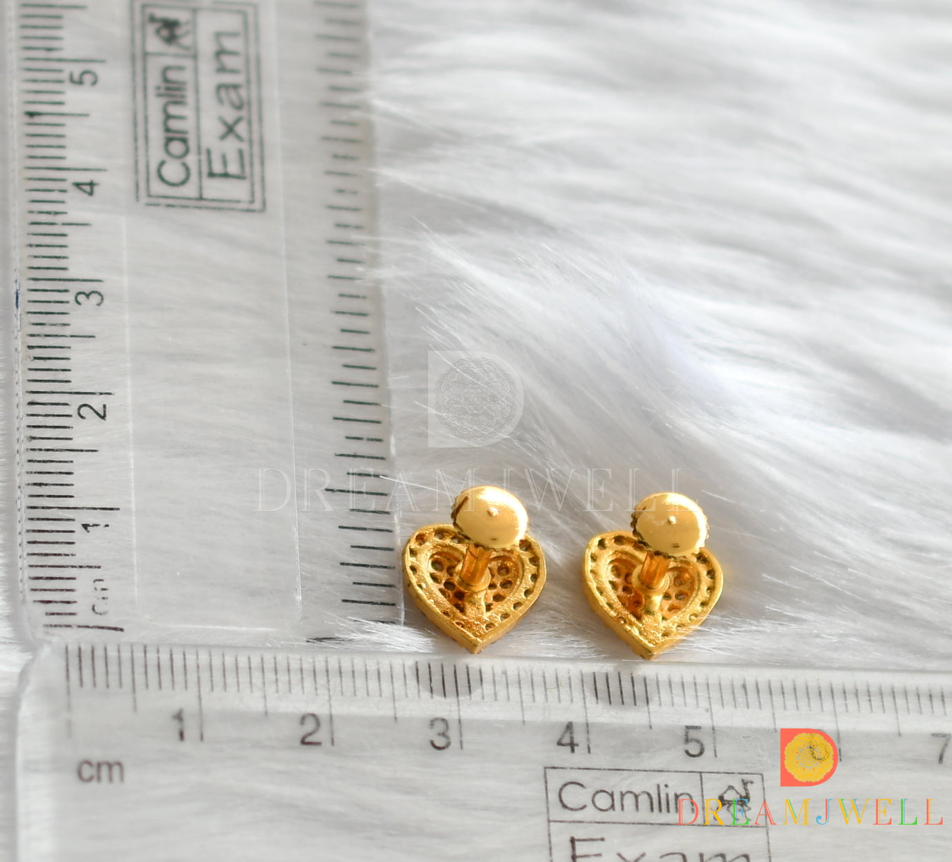 Gold tone white-ruby-emerald stone heart small earrings dj-37649