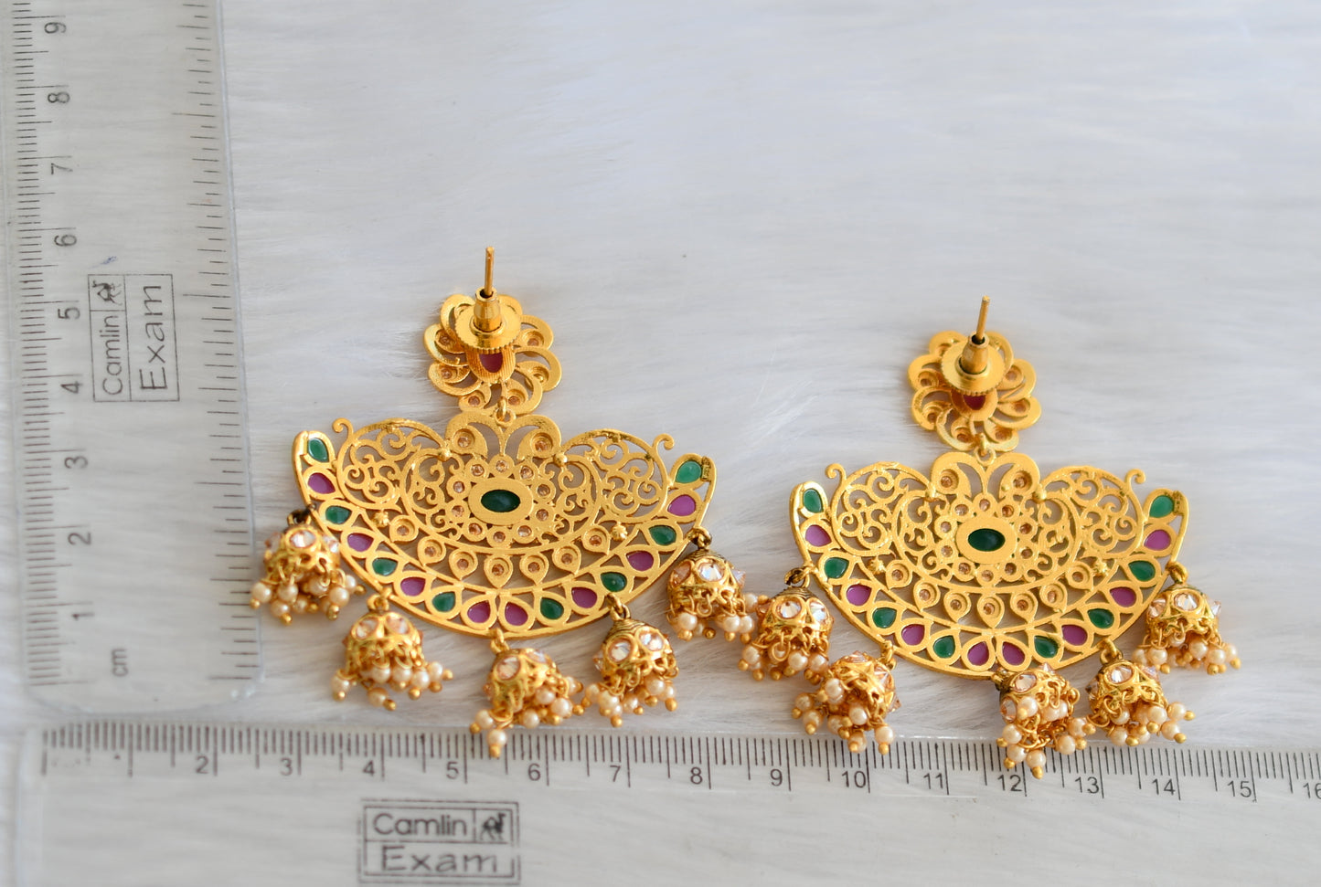 Antique Gold tone cz ruby-emerald flower jhumkka/Earrings dj-19372