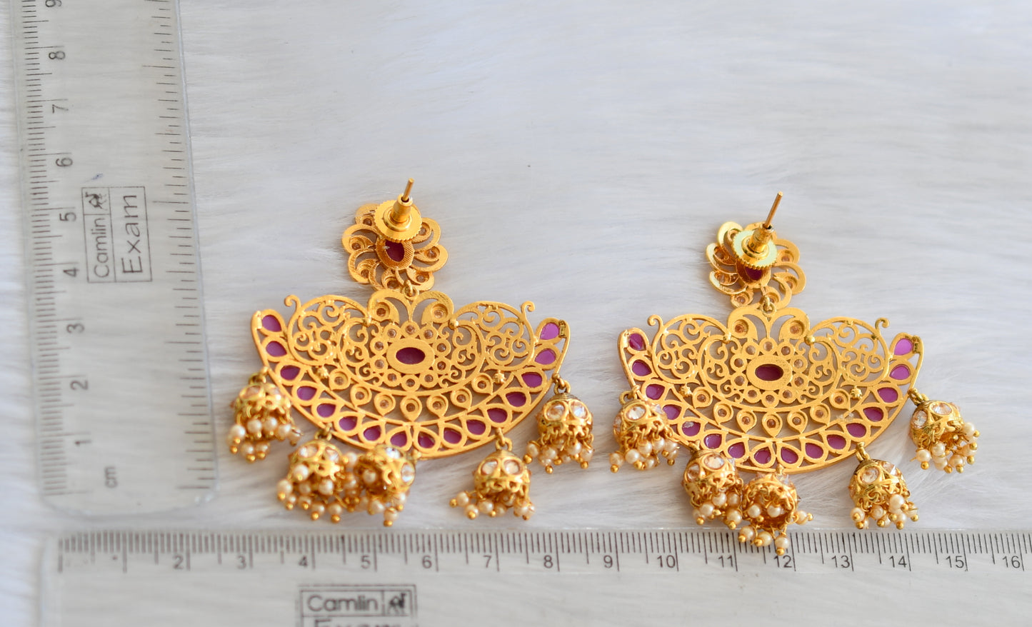 Antique gold tone ruby flower big jhumkka earrings dj-19374