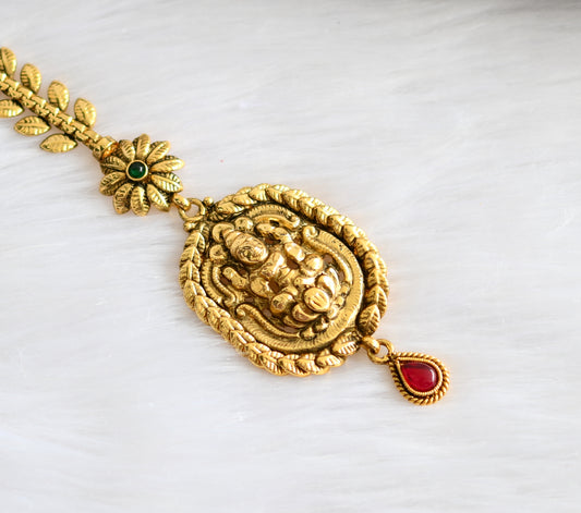 Antique gold tone kemp-green Lakshmi tikka dj-25498