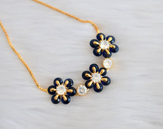 Gold tone cz blue flower adjustable bracelet dj-19347