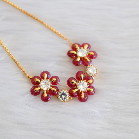 Gold tone cz ruby flower adjustable bracelet dj-19344