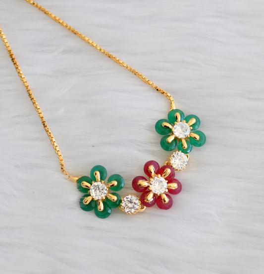 Gold tone cz ruby-green flower bracelet dj-19345