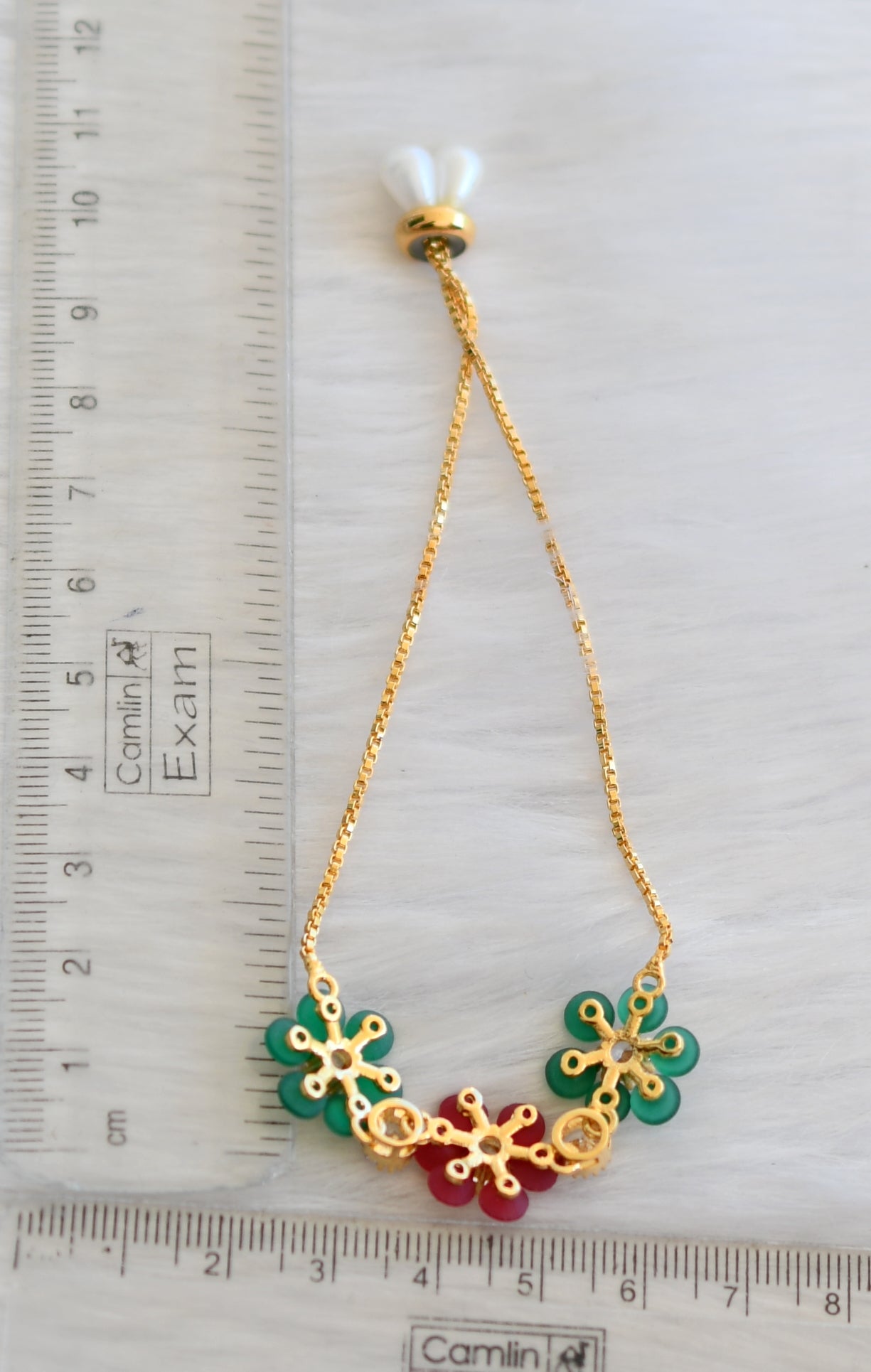 Gold tone cz ruby-green flower bracelet dj-19345