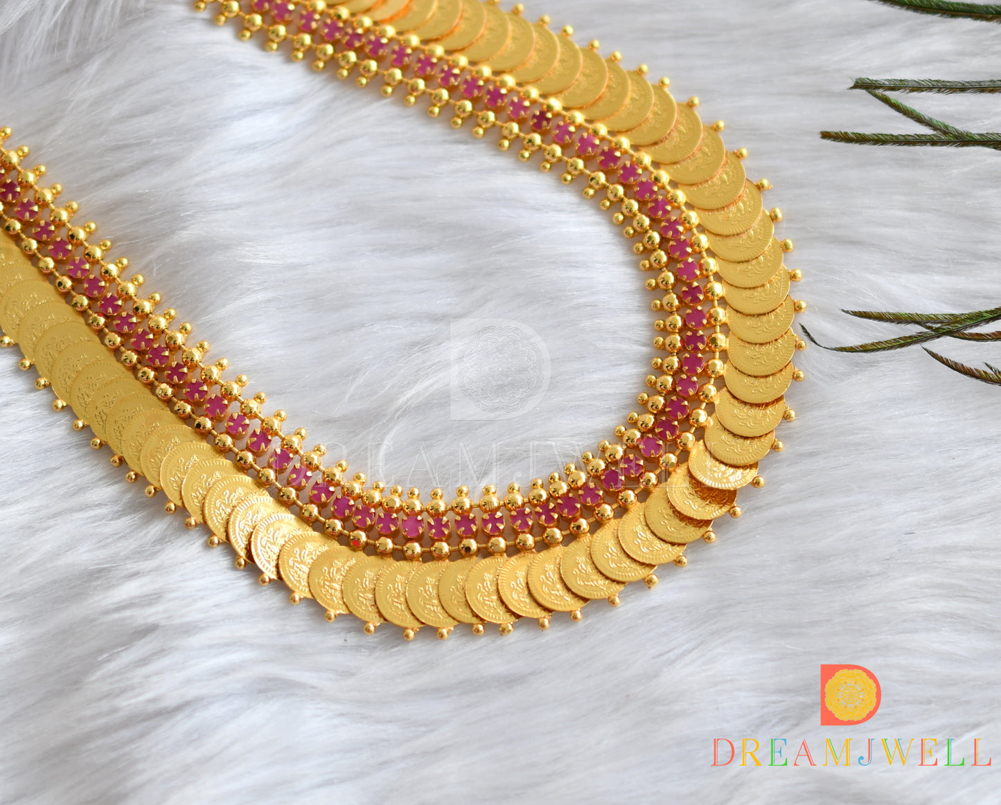 Gold tone Ruby Lakshmi coin haar dj-38273
