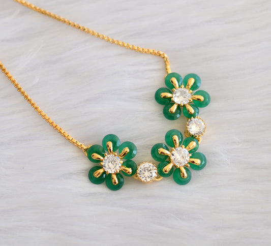 Gold tone cz emerald flower adjustable bracelet dj-19342