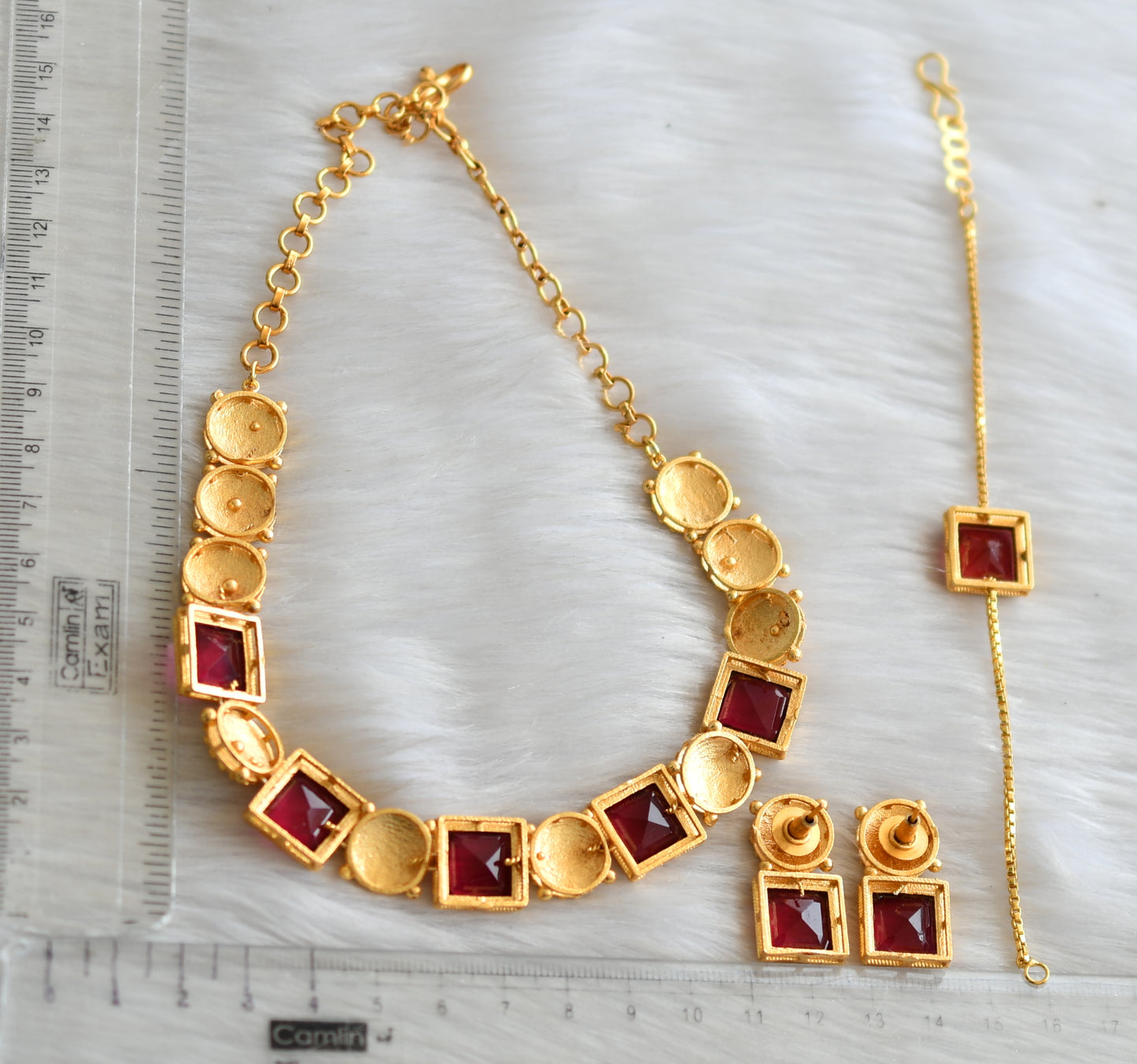Matte finish magenta pink block stone flower combo set dj-42005