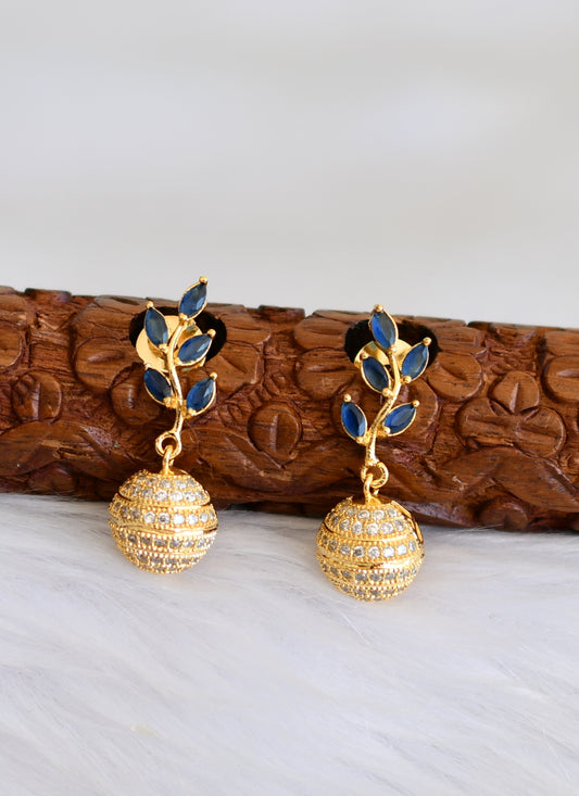 Gold tone cz blue ball earrings dj-19301