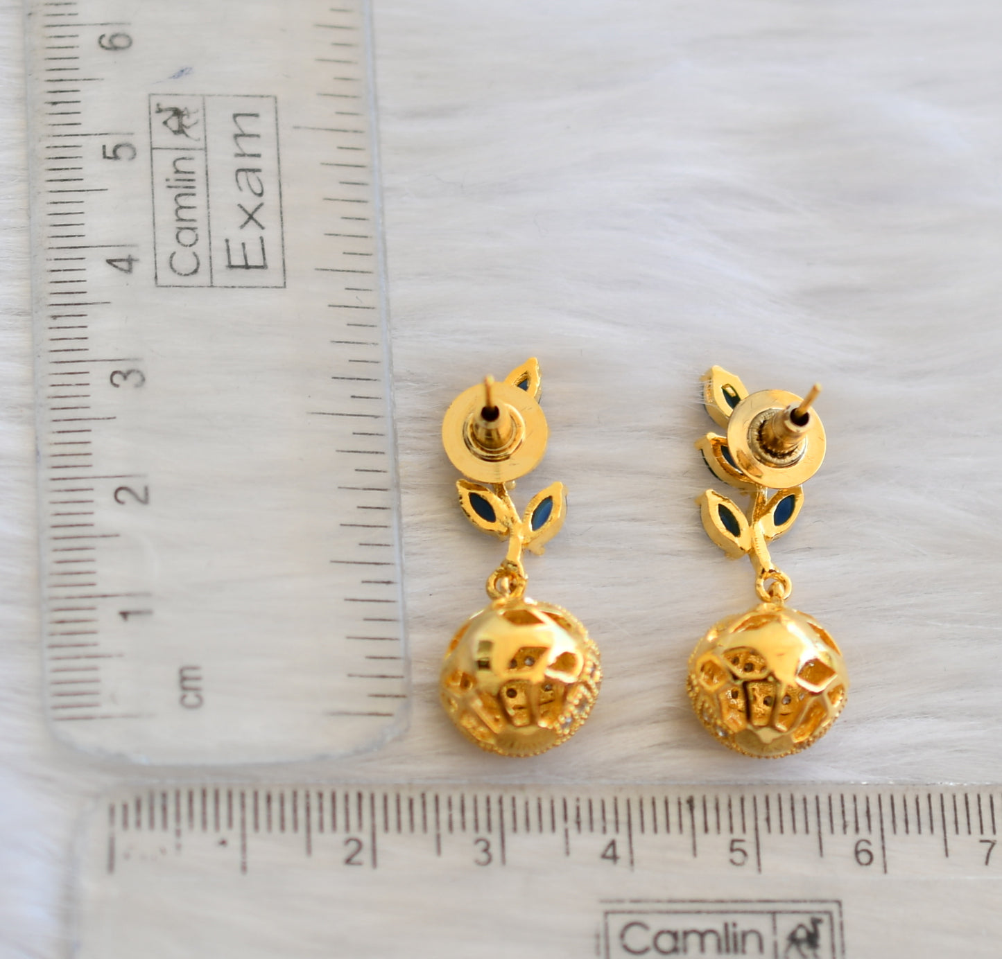 Gold tone cz blue ball earrings dj-19301